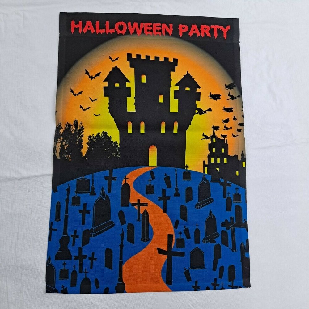 Halloween Party Holiday Garden Flag Orange Tombstones